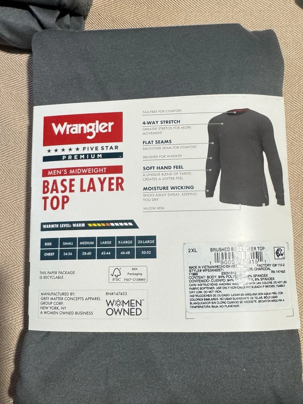 Wrangler‎ Men's Base Layer Top - Gray